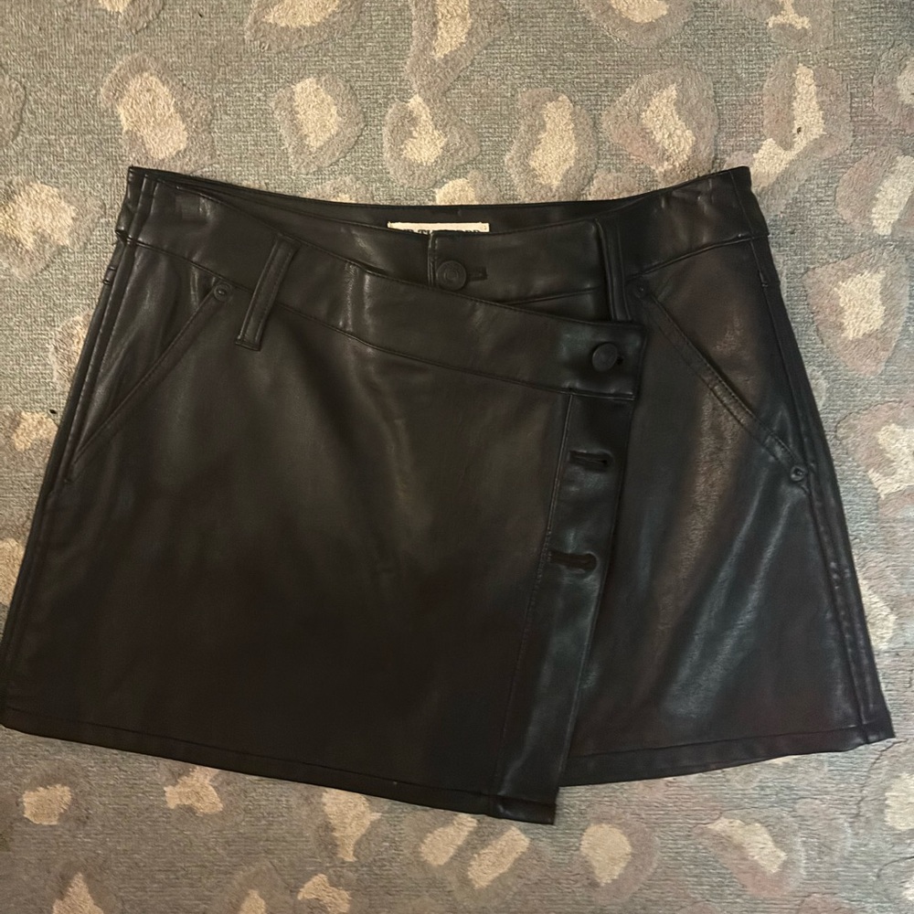 Free People Black Leather Mini Skirt